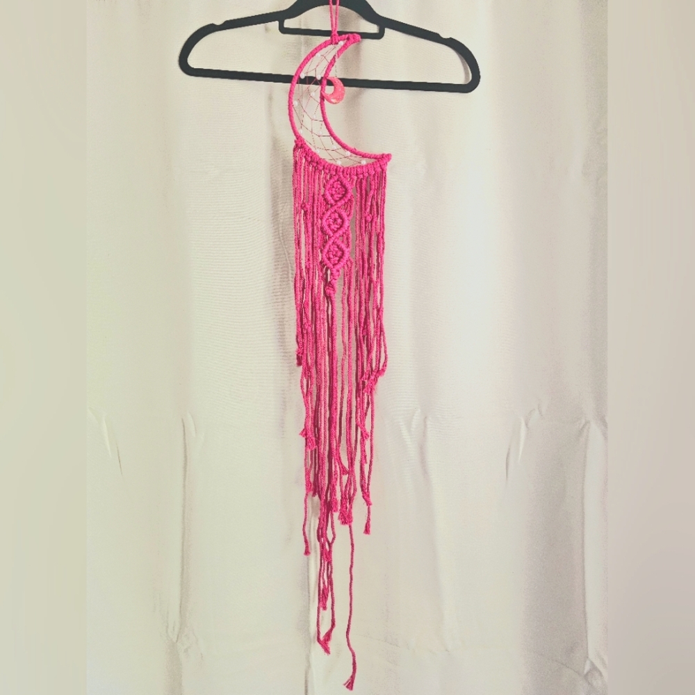 FREE GIFT WITH PURCHASE TODAY!!!!Pink Macramé Crescent Wall Hanging